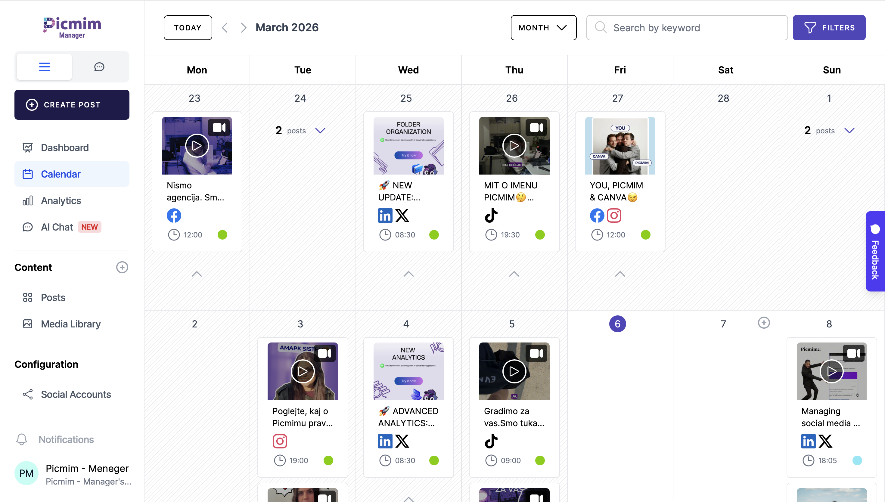 Picmim Calendar Interface