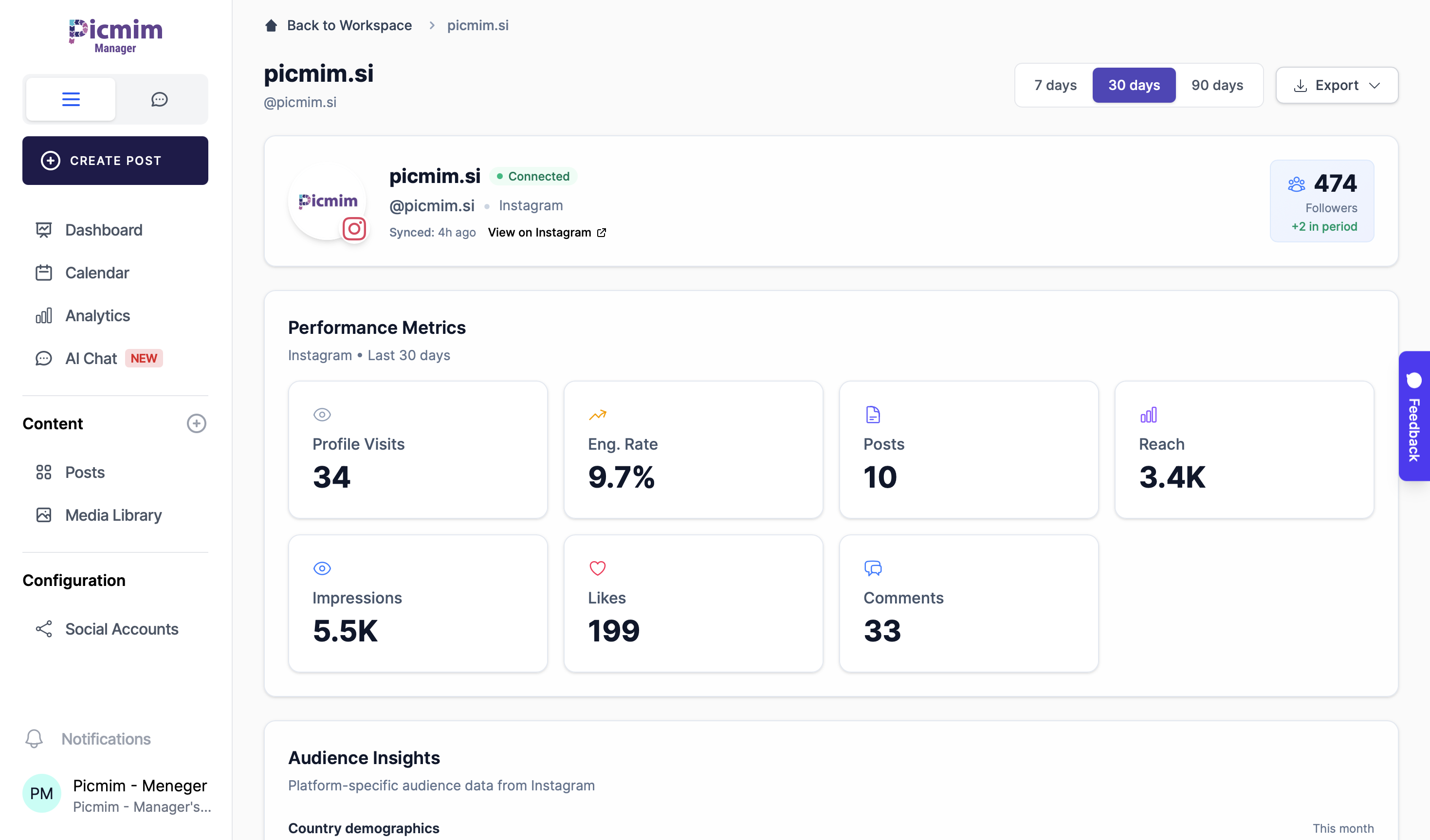 Picmim analytics dashboard demo
