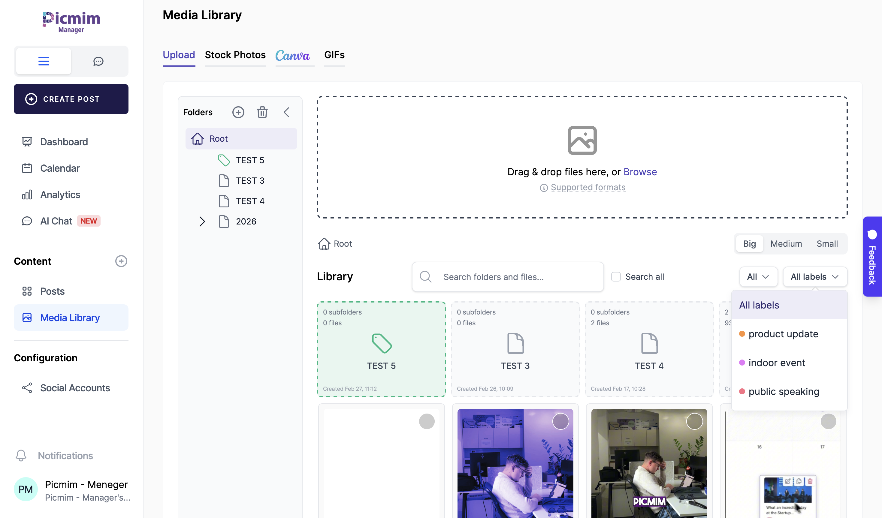 Media library folders and filters view